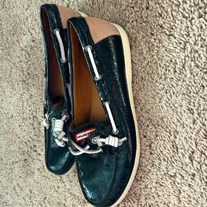 Hunter Willenberg Boat Shoes Womens Size 9.5 Loafer Black Patent Leather Slip On